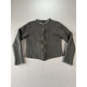 Wool Zip Cardigan Womens Green Minimalist Cropped Sweater Jacket Coquette Scandi